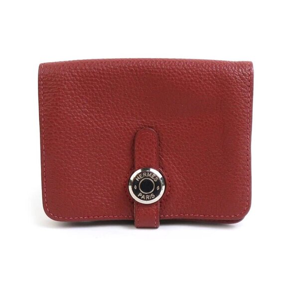 Auth HERMES Dogon Coin Case Coin Purse Rouge H Togo Leather/Silvertone - Picture 1 of 10